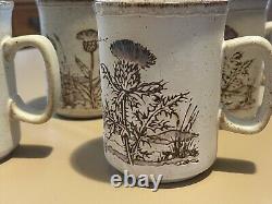 Vintage Dunoon Ceramics Stoneware Mugs Set of 6 Flowers Made In Scotland