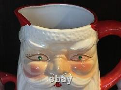 Vintage JAPAN Christmas WINKING Santa CERAMIC Pitcher 6 MUGS Jewel EYES Antique