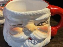 Vintage JAPAN Christmas WINKING Santa CERAMIC Pitcher 6 MUGS Jewel EYES Antique