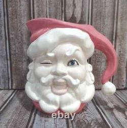 Vintage Jamar Mallory Christmas Ceramic Winking Santa Pitcher 4 Mugs Set