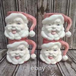 Vintage Jamar Mallory Christmas Ceramic Winking Santa Pitcher 4 Mugs Set