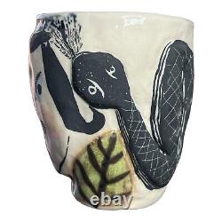 Vintage Michael Miguel Corney Face Snake 3D White Interior Vase/Mug USA 1992