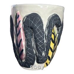 Vintage Michael Miguel Corney Face Snake 3D White Interior Vase/Mug USA 1992