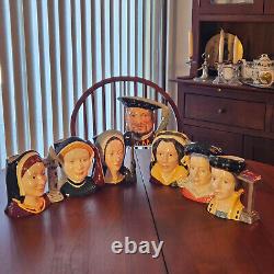 Vintage Royal Doulton King Henry VIII & 6 Wives Toby Mugs, Large, Complete Set