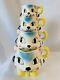 Vtg Tilso Cat Face Cats Head Blue Measuring Cups Japan MCM 1950 Mug Set 4 Pcs